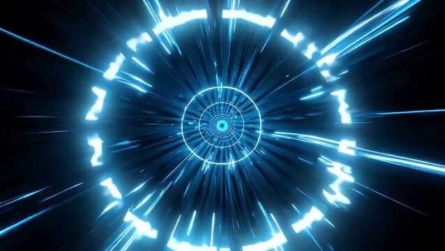 hochwertige futuristische 4k animation eines hellblauen energieeffekts mit strahlenden lichtlinien und bewegten energiebahnen abstrakte lichtstrahlen die innovation geschwindigkeit und moderne