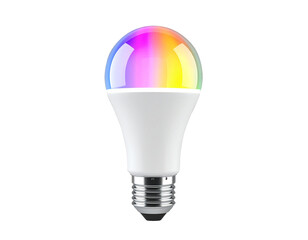 Smart LED Bulb with Multicolor Light Isolated on Transparent Background