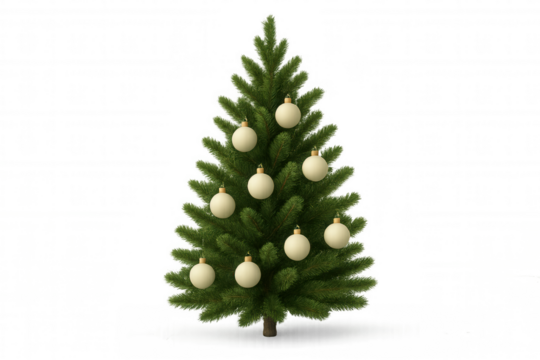 3d rendering of a decorated christmas tree with white baubles on a transparent background, perfect for festive projects