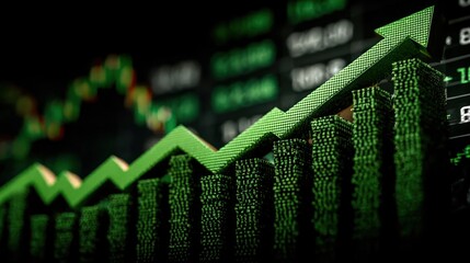 Green arrow graph illustrating stock market growth and business success