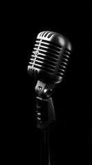 Fototapeta premium Iconic retro microphone under single spotlight on black background