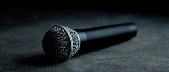 Obraz premium Microphone on dark surface with moody lighting
