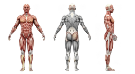 Human muscle anatomy diagram isolated on transparent background