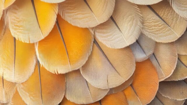 Close-up of vibrant orange, yellow feather plumage texture