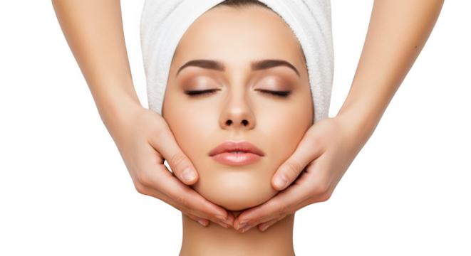 A woman receiving a facial massage isolated on transparent background - Powered by Adobe