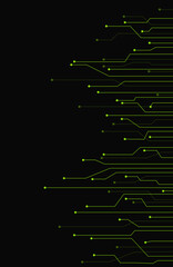 Futuristic green circuit board lines glowing against dark background