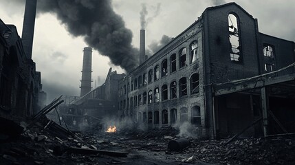 War Scene Explosion Effect, Building Destruction & Smoke, Military Theme Game Material