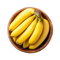 Bunch of Bananas from Top View in Wooden Bowl Isolated on Transparent Background