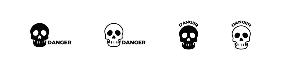 Scull danger flat and outline vector icons set