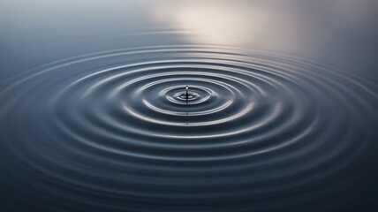 Water Drop Impact Creating Circular Ripples on a Calm Dark Surface with Soft Light Reflecting Minimalist Nature Scene