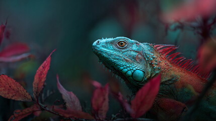 Close-up of a Vibrant Green Iguana in Natural Habitat