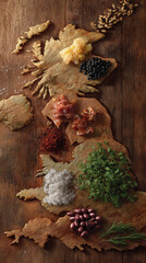 Wooden map of UK with regional foods creatively displayed