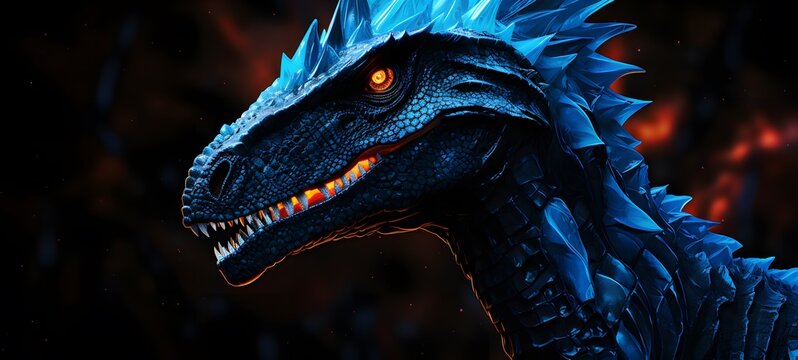 The black background contrasts sharply with the bright blue diamonds light emitted by the Corythosaurus,generative AI