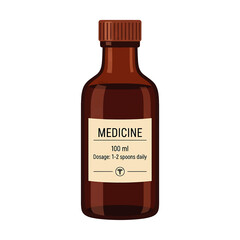 Brown medicine bottle with label indicating dosage and volume.