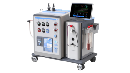 High-tech portable dialysis machine with mobile capabilities, isolated on a Transparent background, PNG file.