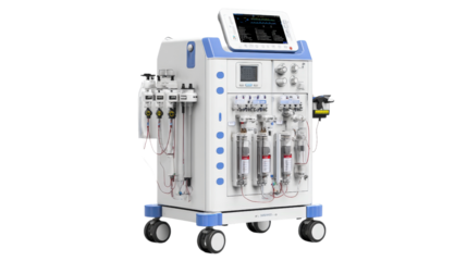 High-tech portable dialysis machine with mobile capabilities, isolated on a Transparent background, PNG file.