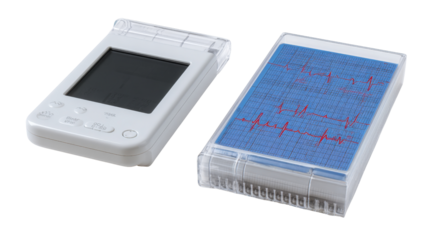 High-tech portable ECG monitor with wireless syncing, isolated on a Transparent background, PNG file.