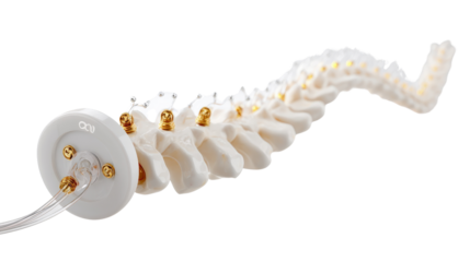 High-tech spinal cord stimulator for pain relief, isolated on a Transparent background, PNG file.