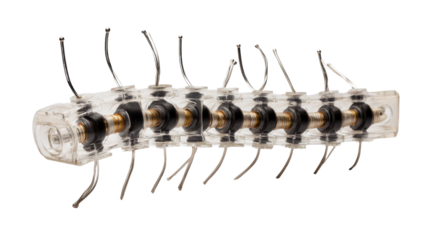 High-tech spinal cord stimulator for pain relief, isolated on a Transparent background, PNG file.