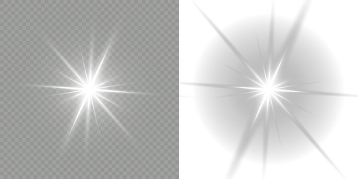 Sun flush, Overlays, light, Sun, sunrays, transitions, lens flare, light leaks and glare in PNG format. Vector transparent sunlight with sun glare. Glitter magic star sparks on transparent background.