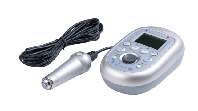 High-tech ultrasound therapy device for pain management, isolated on a Transparent background, PNG file.