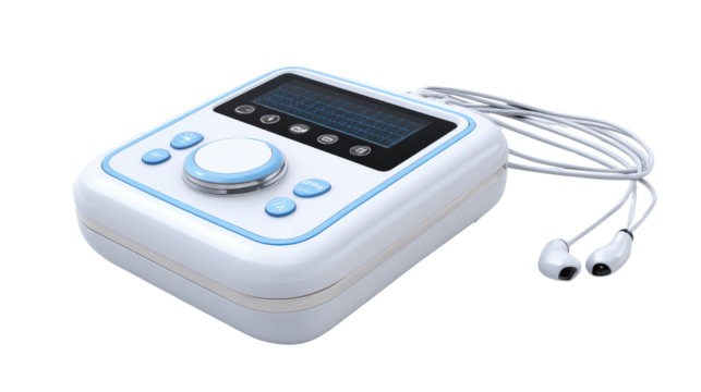 High-tech ultrasound therapy device for pain management, isolated on a Transparent background, PNG file.