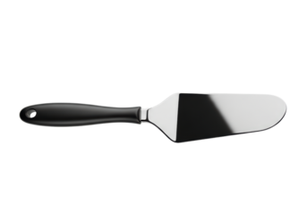 Elegant stainless steel cake server with a black handle perfect for dessert serving and