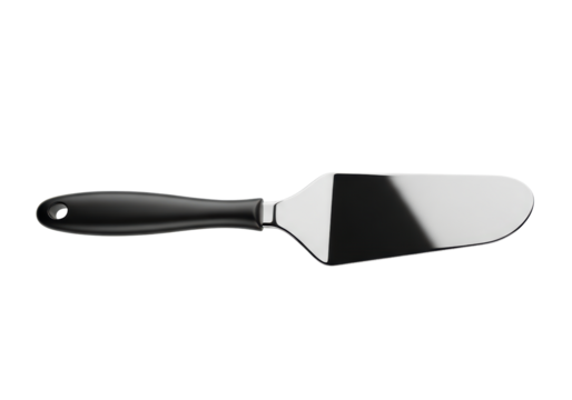 Elegant stainless steel cake server with a black handle perfect for dessert serving and