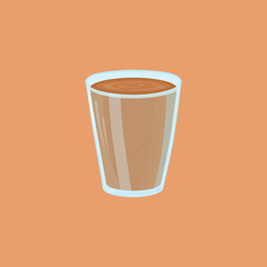 Illustration of a drink, a glass of milk, chocolate drink, coffee or tea, cute in cartoon style
