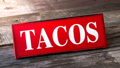 Fototapeta premium Red rectangular sign on wood reads 