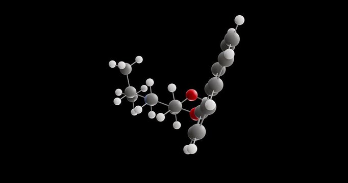 Propanolol molecule, rotating 3D model of beta blocker, looped video on a black background
