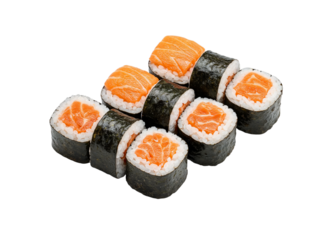 Delicious salmon sushi rolls arranged artfully ready to enjoy a gastronomic delight transparent background