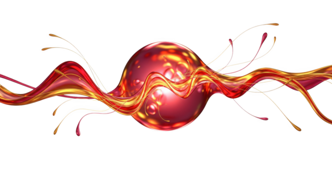 Abstract digital art with a sphere surrounded by flowing dynamic streams