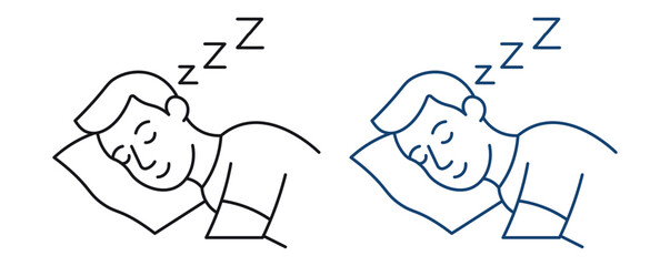 Deep sleep icon set. sleeping on pillow with ZZZ symbol. Health and rest outline and solid symbol. Isolated vector illustration .
