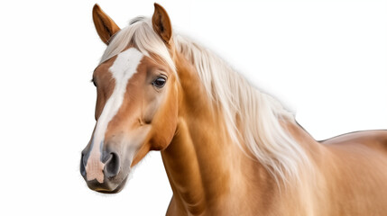 Obraz premium horse isolated on white background | Brown Standing Horse with Long White Spot on Head