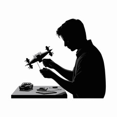 Model Building Enthusiast Working on Airplane Model