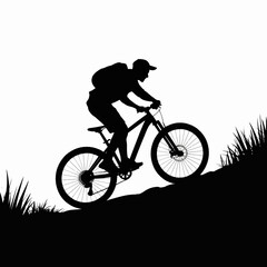 Naklejka premium Mountain Biker Climbing Uphill Silhouette Illustration