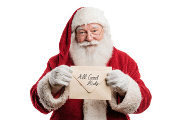 Naklejka premium Traditional Santa with Quill and Parchment Isolated on White Background