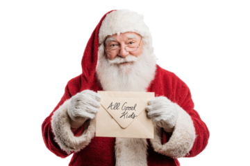 Traditional Santa with Quill and Parchment Isolated on White Background