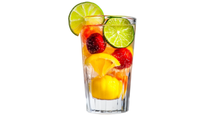- Tall transparent glass filled with mixed fruit drink,isolated on transparent background