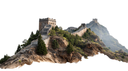 Iconic Landmarks: Iconic landmarks like the Great Wall of China, isolated on a Transparent background, PNG file.