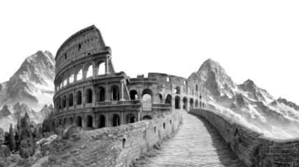 Iconic Landmarks: Iconic landmarks such as the Colosseum and Great Wall of China in stunning detail, isolated on a Transparent background, PNG file.