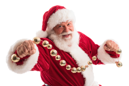 Santa Claus with Christmas Jingle Bells Isolated on White Background