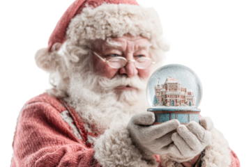 Festive Christmas Snow Globe with Santa Isolated on White Background