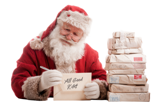 Santa's Personal Letter Writing Moment Isolated on White Background