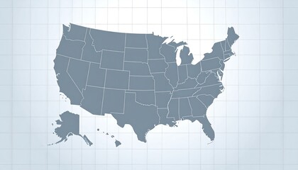 Simple grayscale map of the contiguous United States and Alaska, Hawaii shown inset