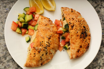 Pita Bread Stuffed with Fresh Vegetables and Hummus