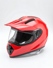 Red glossy motorcycle helmet with visor.