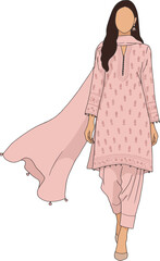 Minimal flat Lahore woman in pastel pink kameez with shalwar and dupatta