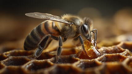 樹脂で巣縁を封ろうする働き蜂の作業接写記録